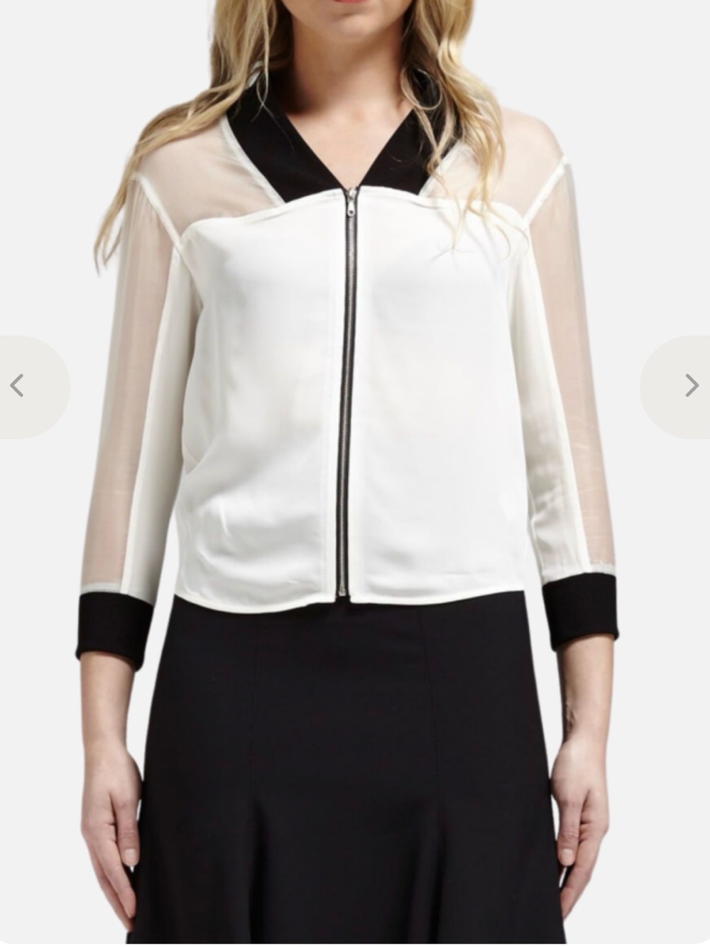 Rebecca Minkoff White Zip-Front Bomber with Black Trim
